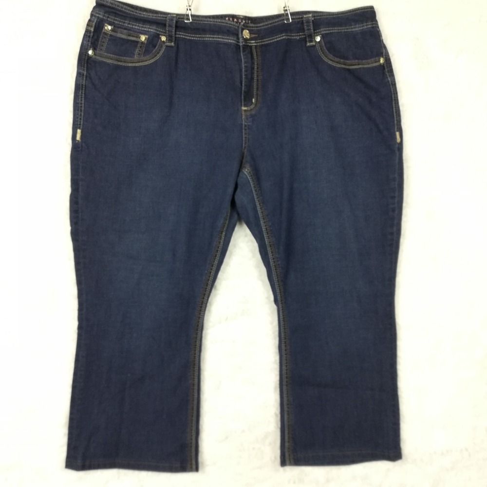 Melissa McCarthy Seven7 Womens Jeans Boot Cut Blue Denim Dark Plus Short 28W